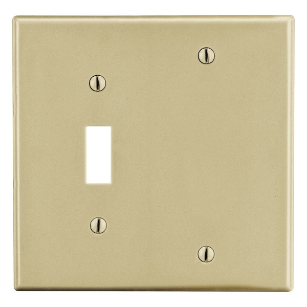 Hubbell Wiring Device-Kellems Wallplate, Mid-Size 2-Gang, 1) Toggle 1) Box Mount Blank, Ivory PJ113I - main